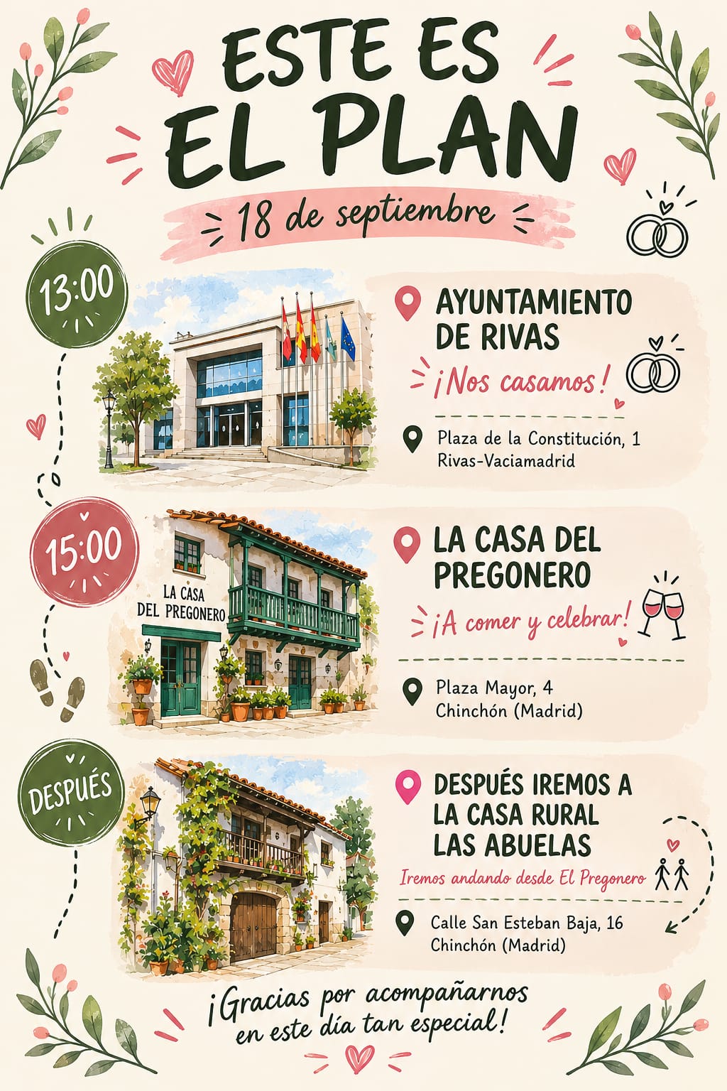 Hoja de ruta de la boda del 18 de septiembre